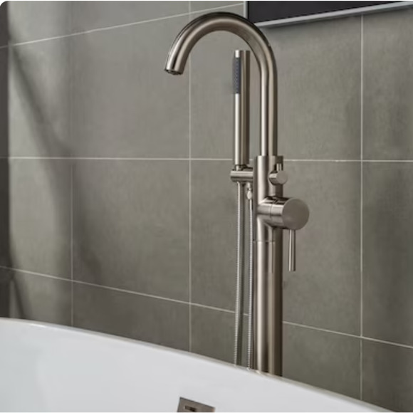 WOODBRIDGE F0001BN Freestanding Tub Filler with Hand Shower Brushed Nickel - Picture 3 of 8